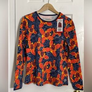 Hang Ten LADIES’ ORANGE BLUE FLORAL RASH GUARD Swim Shirt Size MEDIUM NEW NWT!